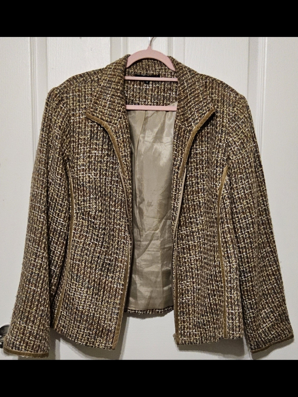 Dalia Vintage Tweed Blazer Jacket with Zipper Piping